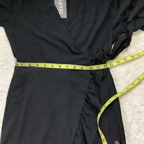 Nwt Boohoo Petite Black Woven Wrap Midi Dress Size 4 - Picture 5 of 11